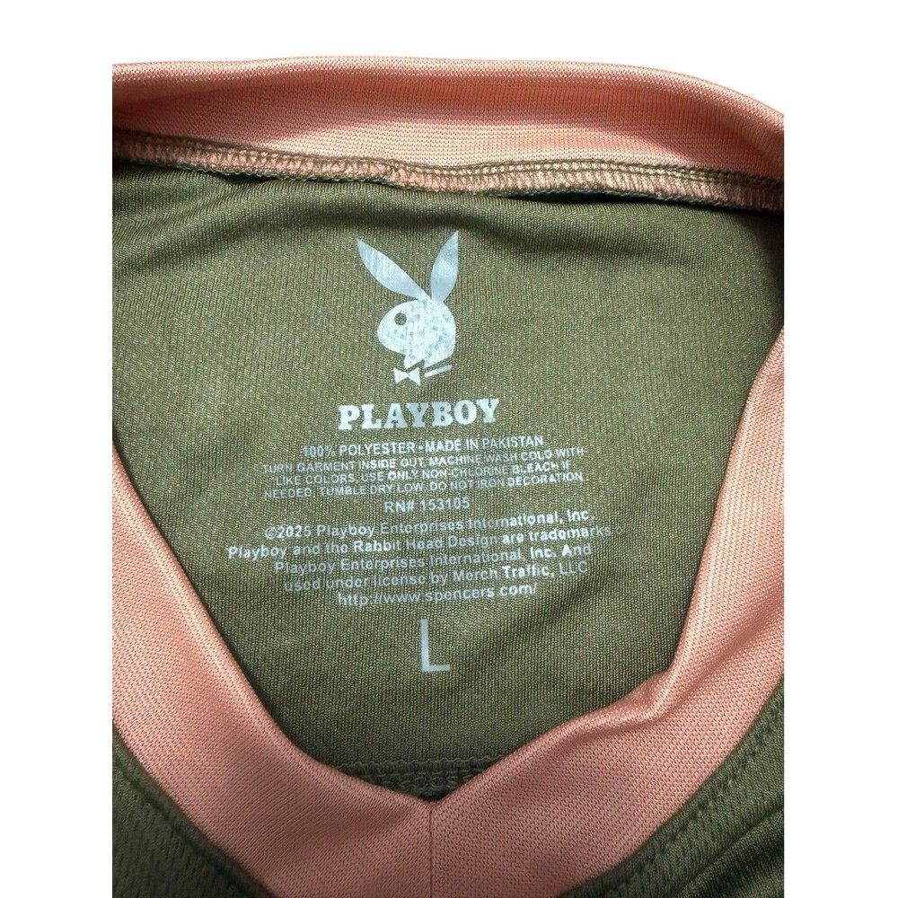 Playboy Football Jersey Shirt Large Olive Green Pink 53 Spencers Mesh Unisex - Picture 7 of 9